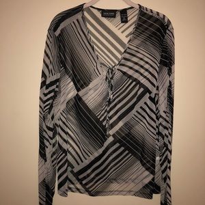 SALE! Diagonal striped sheer top with v-neck tie.